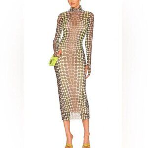 AFRM Shailene Abstract Neon Dot Sheer Midi Dress S